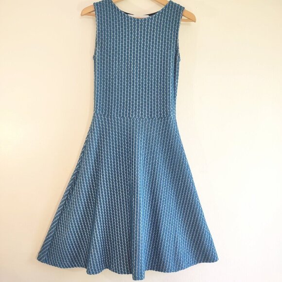 Lesley Evers Fit & Flare Sleeveless Dress Blue Knit Boho Mod Chic Retro Size 0 - Picture 2 of 9